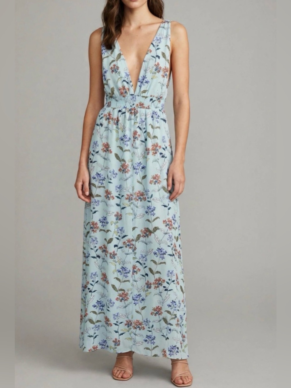 Flowy Maxi Dress Sleeveless Deep V Neckline